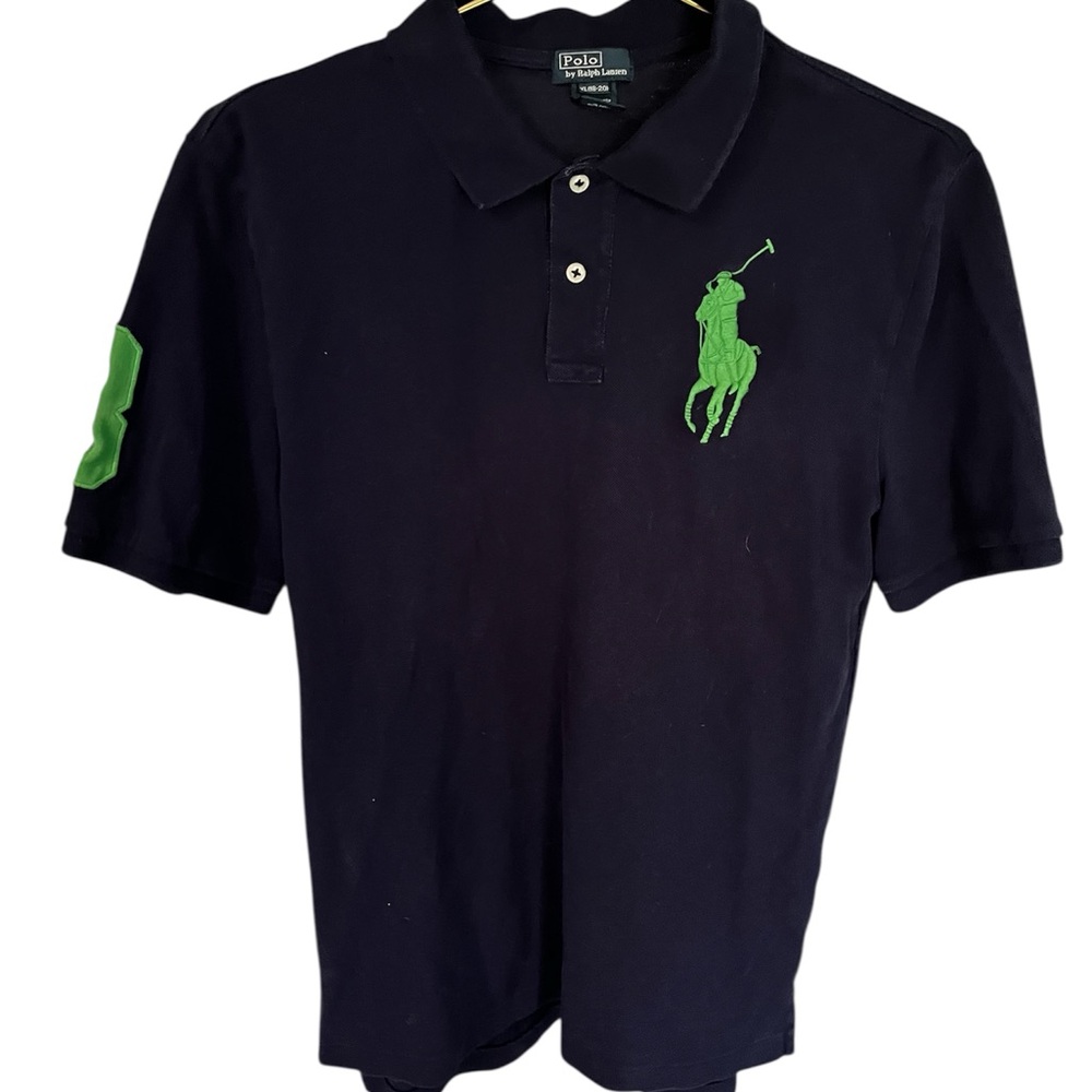 Ralph Lauren Navy Polo with Large Polo Green Emblem Size 18-20 XL EUC
